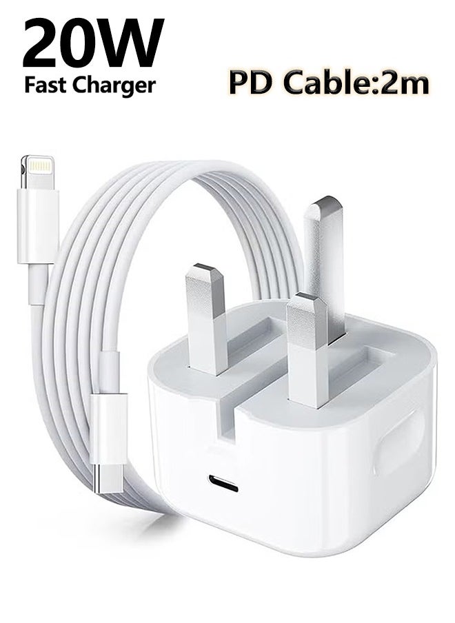 OLYSON - iPhone 20W Fast Charger | USB C Wall Fast Charger Adapter with 2m USB C to Lightning Cable Compatible with iPhone 14/14 Pro/14 Pro Max/13/12/SE2020/11/XR/XS Max/X/iPad - Image 1