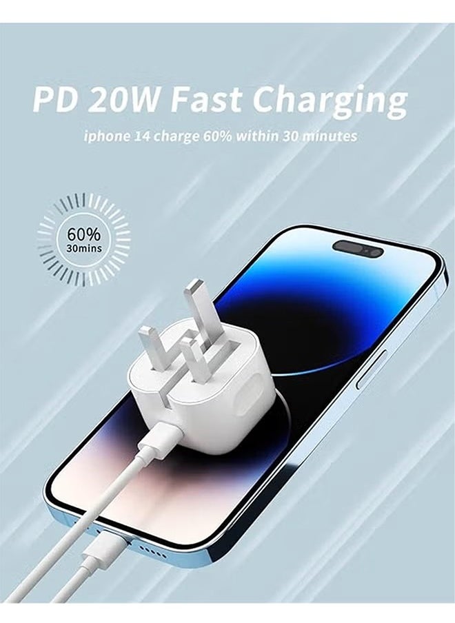 OLYSON - iPhone 20W Fast Charger | USB C Wall Fast Charger Adapter with 2m USB C to Lightning Cable Compatible with iPhone 14/14 Pro/14 Pro Max/13/12/SE2020/11/XR/XS Max/X/iPad - Image 1