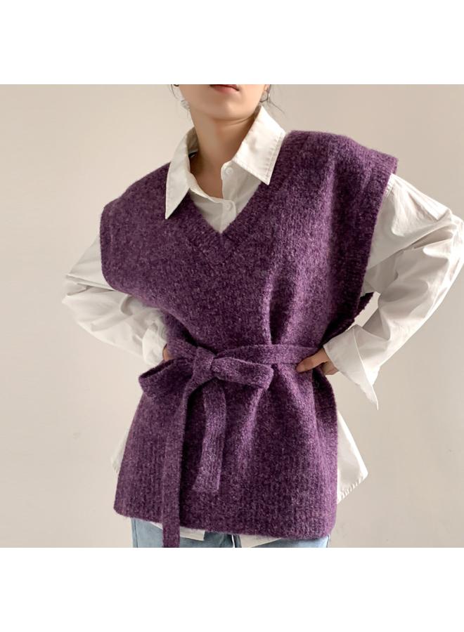 Autumn And Winter Women's Knitted Vest Design Sense Purple Loose Lazy Style Wool Sweater Coat Women's Top