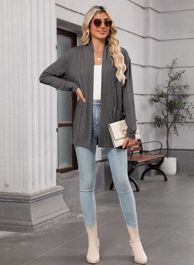 zeagoo Women's Lightweight Cardigan Sweaters Open Front Long Sleeve Casual Loose Thin Cardigans with Pockets 2025, Gray, S - Image 5
