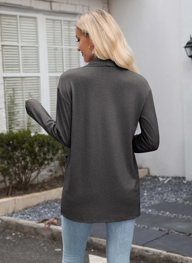 zeagoo Women's Lightweight Cardigan Sweaters Open Front Long Sleeve Casual Loose Thin Cardigans with Pockets 2025, Gray, S - Image 4