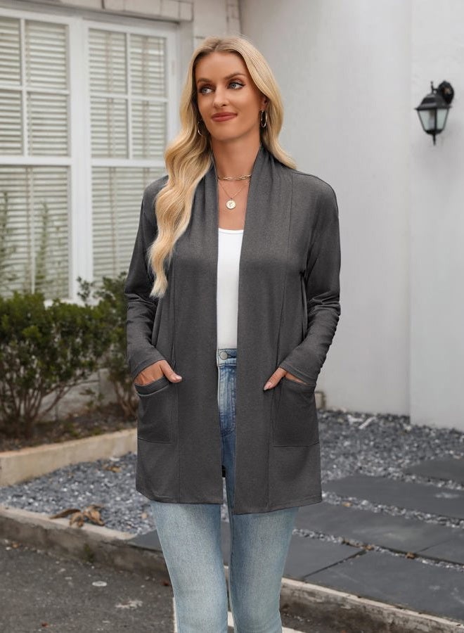 zeagoo Women's Lightweight Cardigan Sweaters Open Front Long Sleeve Casual Loose Thin Cardigans with Pockets 2025, Gray, S - Image 3