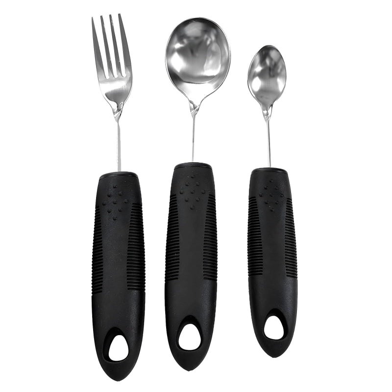 Adaptive Utensils Set 3 Piece Weighted Comfort Grip Fork Spoon Small Spoon Black Handle - Image 2