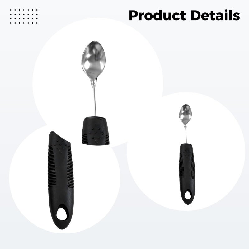 Adaptive Utensils Set 3 Piece Weighted Comfort Grip Fork Spoon Small Spoon Black Handle - Image 3