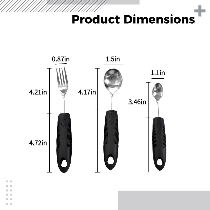 Adaptive Utensils Set 3 Piece Weighted Comfort Grip Fork Spoon Small Spoon Black Handle - Image 5