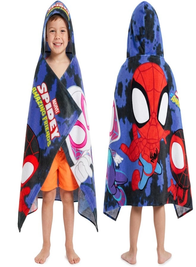 Get Trend Marvel Spidey And His Amazing Friends Bath Towels With Hood For Boys, Soft Absorbent Cotton Beach Towels, Swimming Pool Hooded Poncho For Kids, Superhero Gifts For Boys Ages 2-6 (Multi Spidey) - Image 1
