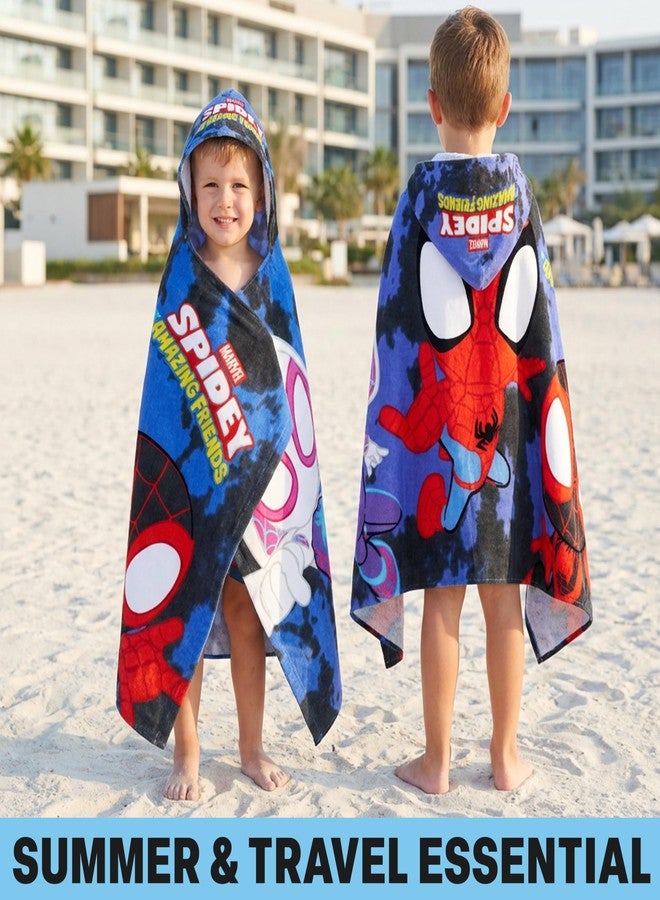 Get Trend Marvel Spidey And His Amazing Friends Bath Towels With Hood For Boys, Soft Absorbent Cotton Beach Towels, Swimming Pool Hooded Poncho For Kids, Superhero Gifts For Boys Ages 2-6 (Multi Spidey) - Image 4