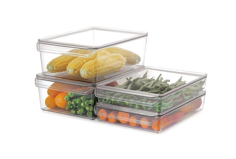 INKULTURE Clear Acrylic Pantry Organizer Bin With Handle | Pack of 04 | For Food Storage, Refrigerator, Fridge, Cabinet, Kitchen, Countertops Etc - Image 1