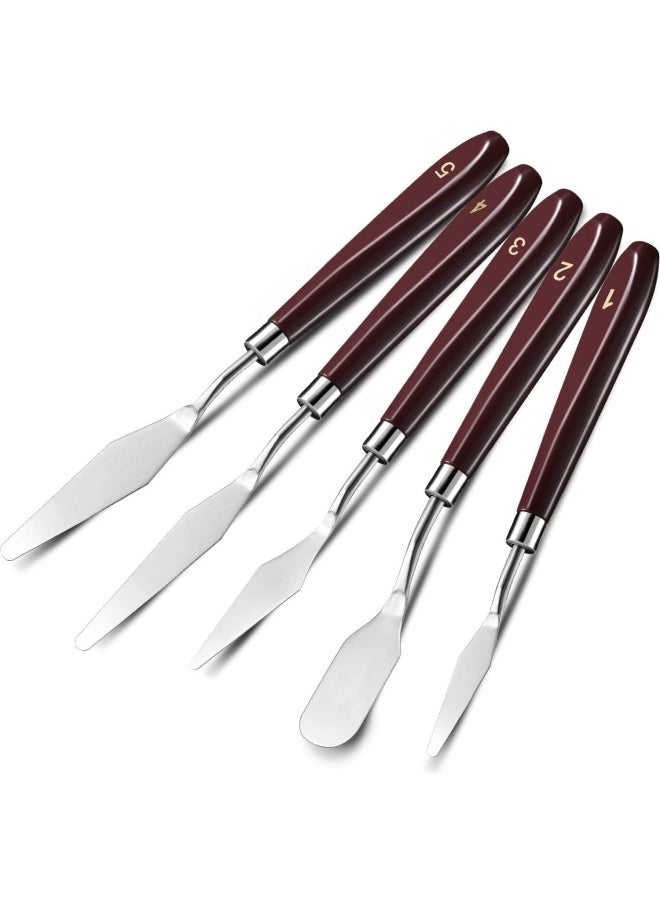 Premify 5 Pieces Painting Knife Set, Professional Stainless Steel Acrylic Oil Painting Palette Knives,Fabric Paints Tools, Artist Color Paint Mixing Scraper, Spatula Art Accessories Canvas  - Image 1
