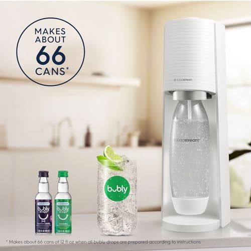 SodaStream صودا ستريم - صانع المياه الغازية تيرا | حزمة قيمة | نظام CQC CO2 | يتضمن 2x أسطوانات CO2، 3x زجاجات آمنة في غسالة الصحون سعة 32 أونصة، 2x قطرات نكهة بوبلي | دمج مع نكهات بيبسي | أبيض - Image 5