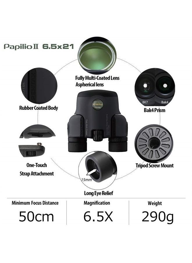 Pentax - Papilio II 6.5x21 Binoculars (Gray) suitable for watching objects both close-up and far away - Image 1