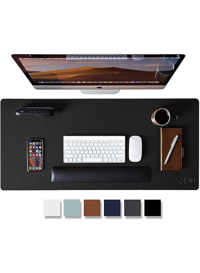 erorex Leather Desk Pad Protector Mouse Pad Office Desk Mat Non Slip Pu Leather Desk Blotter Laptop Desk Pad Waterproof Desk Writing Pad For Office And Home Applicable Game Office Learning Black 60*30 - Image 1