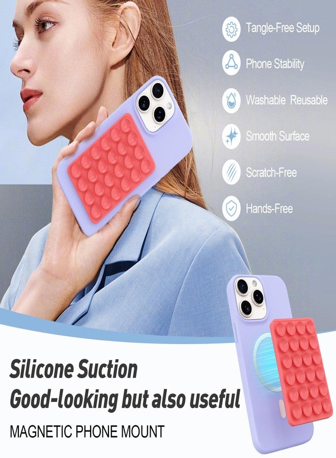OPOM Magnetic Suction Phone Mount for MagSafe Case,Silicone Octob Cup Buddy Sticky Phone Grip Holder for iPhone,Removable Hands-Free Selfie/Video for TikTok & Instagram Influencer/Creator (Rose Red) - Image 3