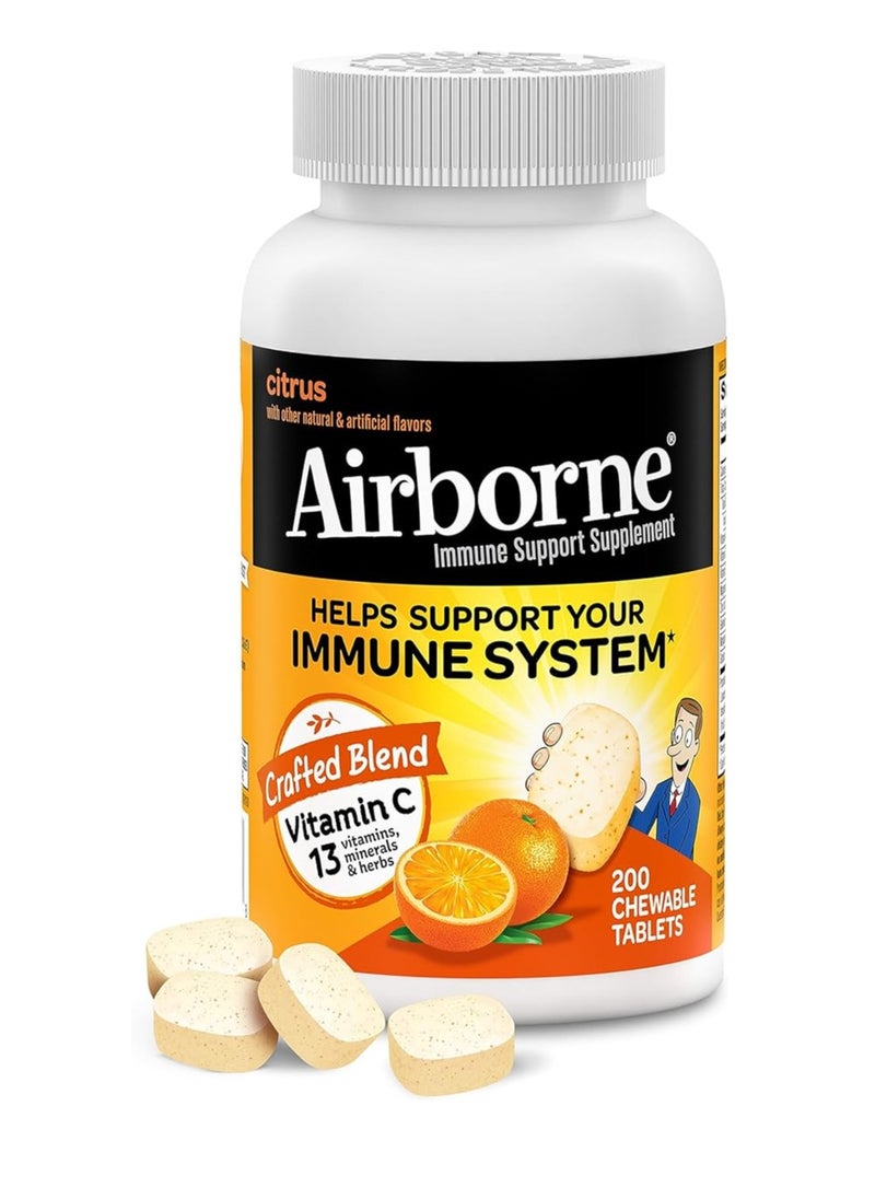 Airborne 1000mg Chewable Tablets with Zinc,Immune Support Supplement with Powerful Antioxidants Vitamins A C & E - 200 Tablets,Citrus Flavor  - Image 1