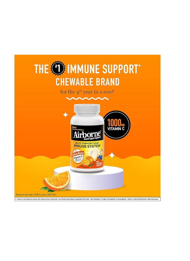 Airborne 1000mg Chewable Tablets with Zinc,Immune Support Supplement with Powerful Antioxidants Vitamins A C & E - 200 Tablets,Citrus Flavor  - Image 3