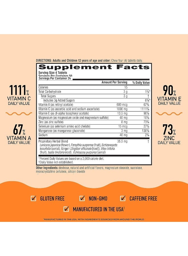 Airborne Airborne 1000mg Chewable Tablets with Zinc, Immune Support Supplement with Powerful Antioxidants Vitamins A C & E - 200 Tablets, Citrus Flavor - Image 4