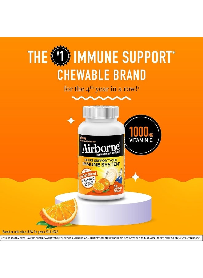Airborne Airborne 1000mg Chewable Tablets with Zinc, Immune Support Supplement with Powerful Antioxidants Vitamins A C & E - 200 Tablets, Citrus Flavor - Image 2