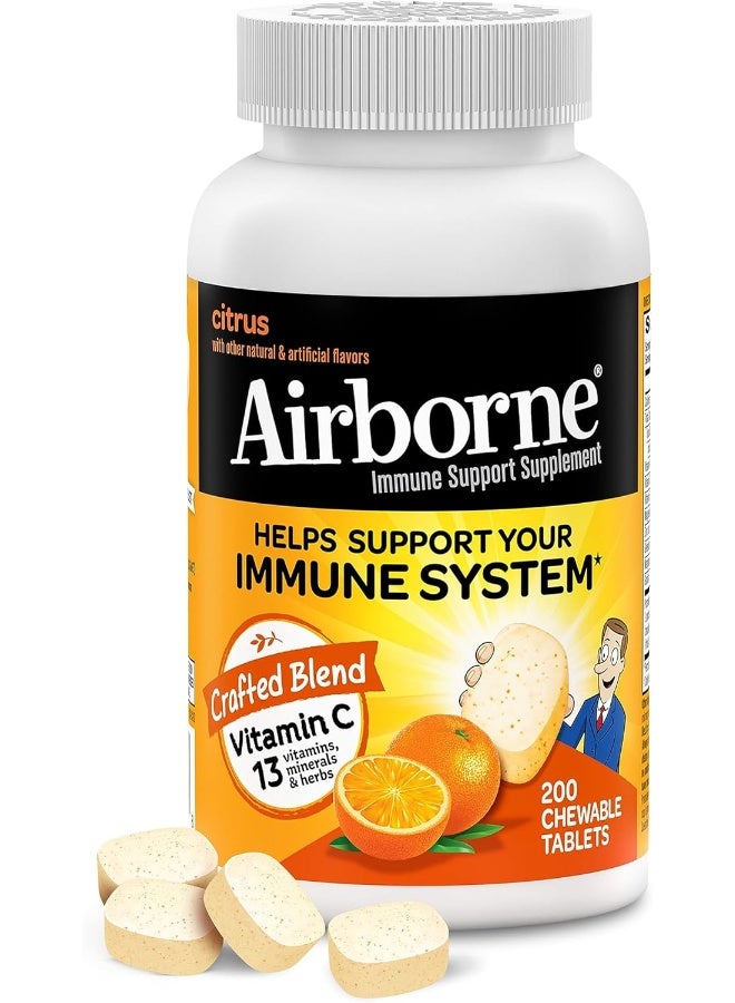 Airborne Airborne 1000mg Chewable Tablets with Zinc, Immune Support Supplement with Powerful Antioxidants Vitamins A C & E - 200 Tablets, Citrus Flavor - Image 1