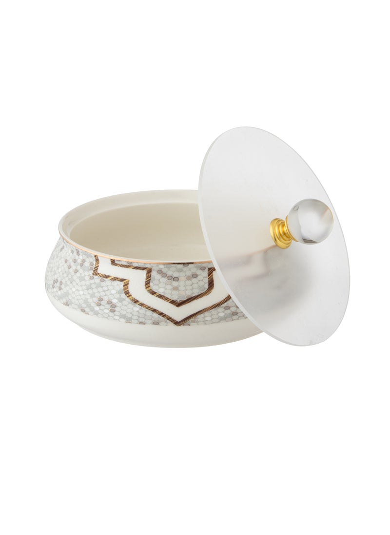 A porcelain decorative date with a distinctive design and an acrylic cover