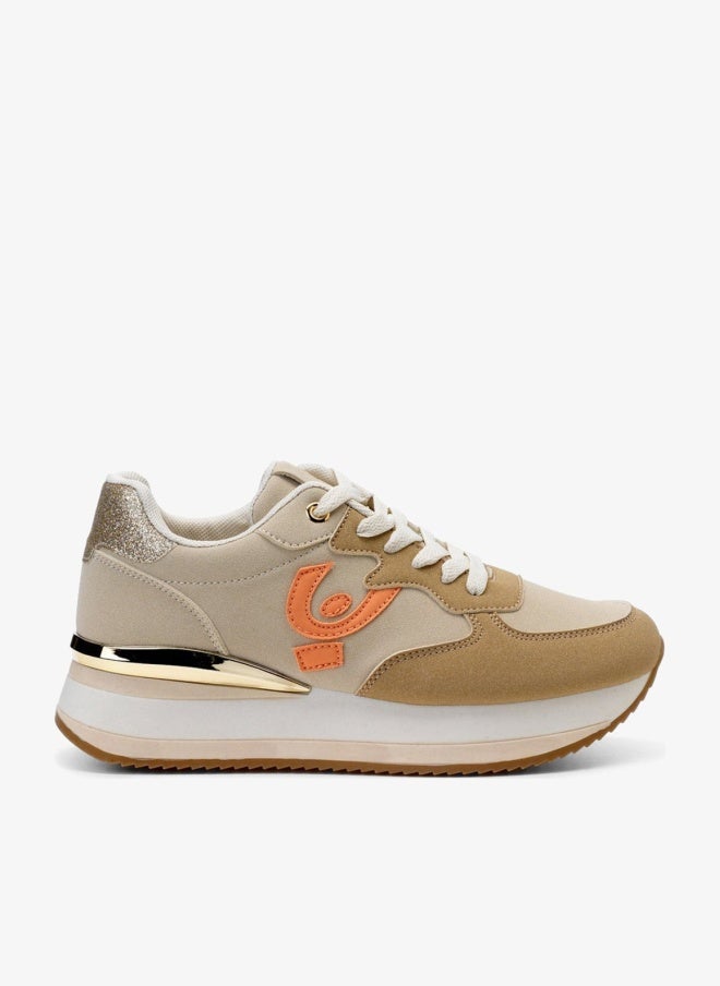 Freddy Women's Platform Sneakers - Beige & Pink Suede/Fabric - Image 1