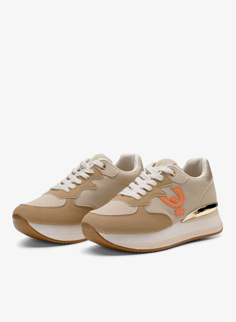 Freddy Women's Platform Sneakers - Beige & Pink Suede/Fabric - Image 2