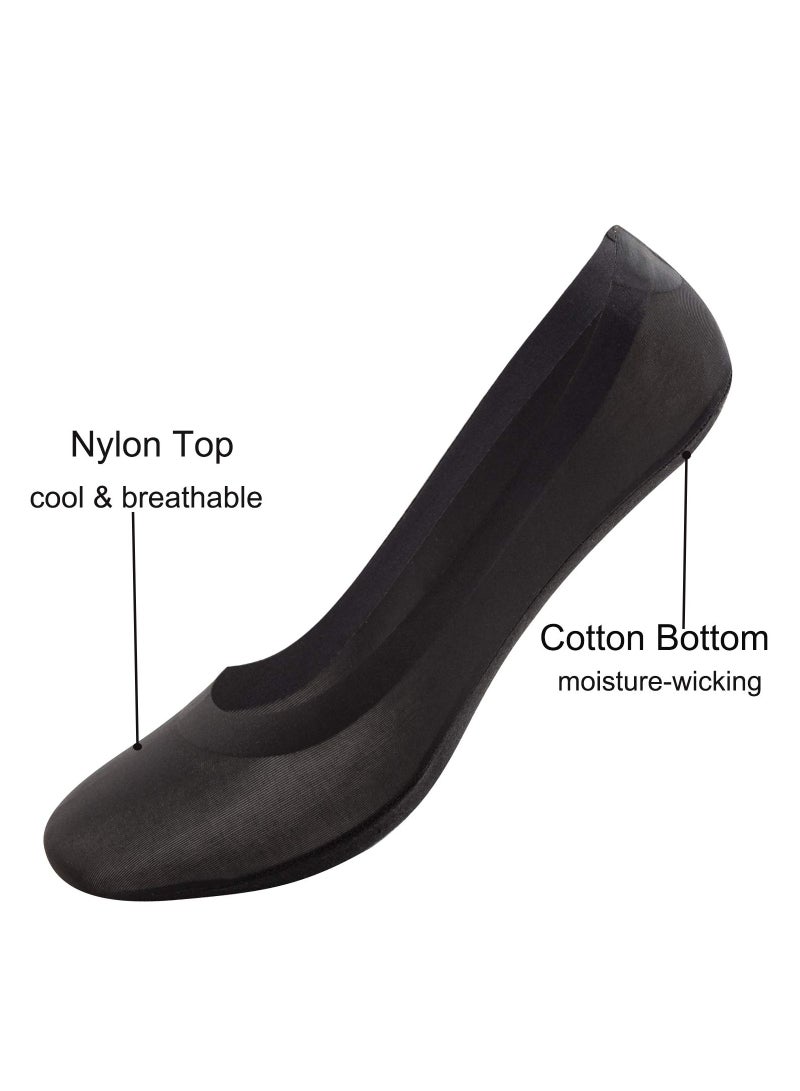 SYOSI Women Thin Socks Ice Silk Skin Tone Cotton Nylon Low Cut Liner Non Slip Hidden Invisible Socks for Flats 4 Pack Black - Image 3