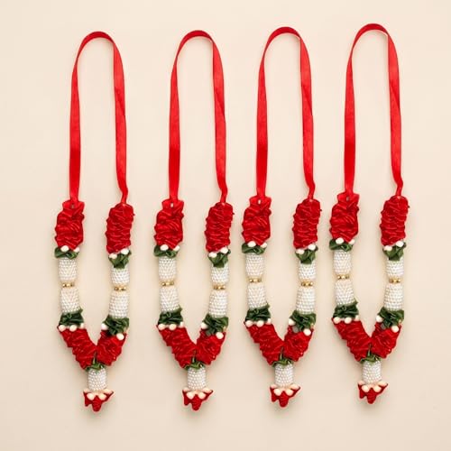 LoveNspire Set of 4 Mini Idol Mala 4.5 Inches God Goddess Haar Makhmali Bhagwan Haar Idol Diwali Pooja Item Garland for Photo Frame God Shringar Reusable Mala - Image 1
