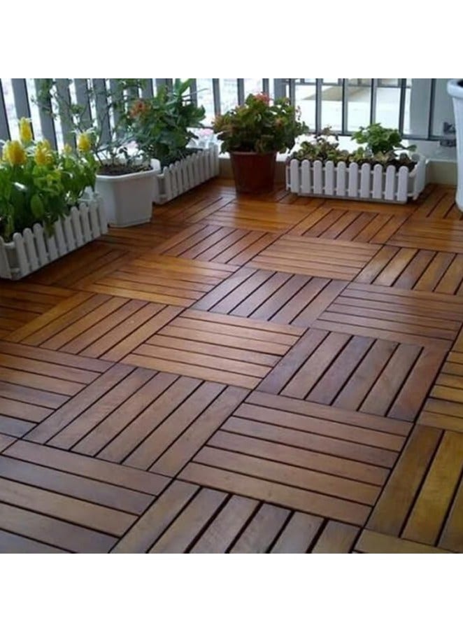 LINGWEI Pack of 10 Wooden Deck Tiles Waterproof Wood Click Deck Board Raised Flooring Squares Hardwood Click Floor Decking Tile Waterproof Balcony Flooring Wooden Parquet Flooring - Image 2