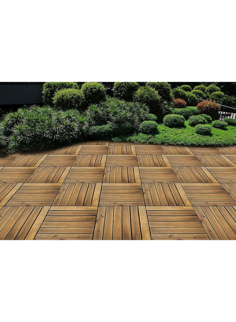 LINGWEI Pack of 10 Wooden Deck Tiles Waterproof Wood Click Deck Board Raised Flooring Squares Hardwood Click Floor Decking Tile Waterproof Balcony Flooring Wooden Parquet Flooring - Image 4