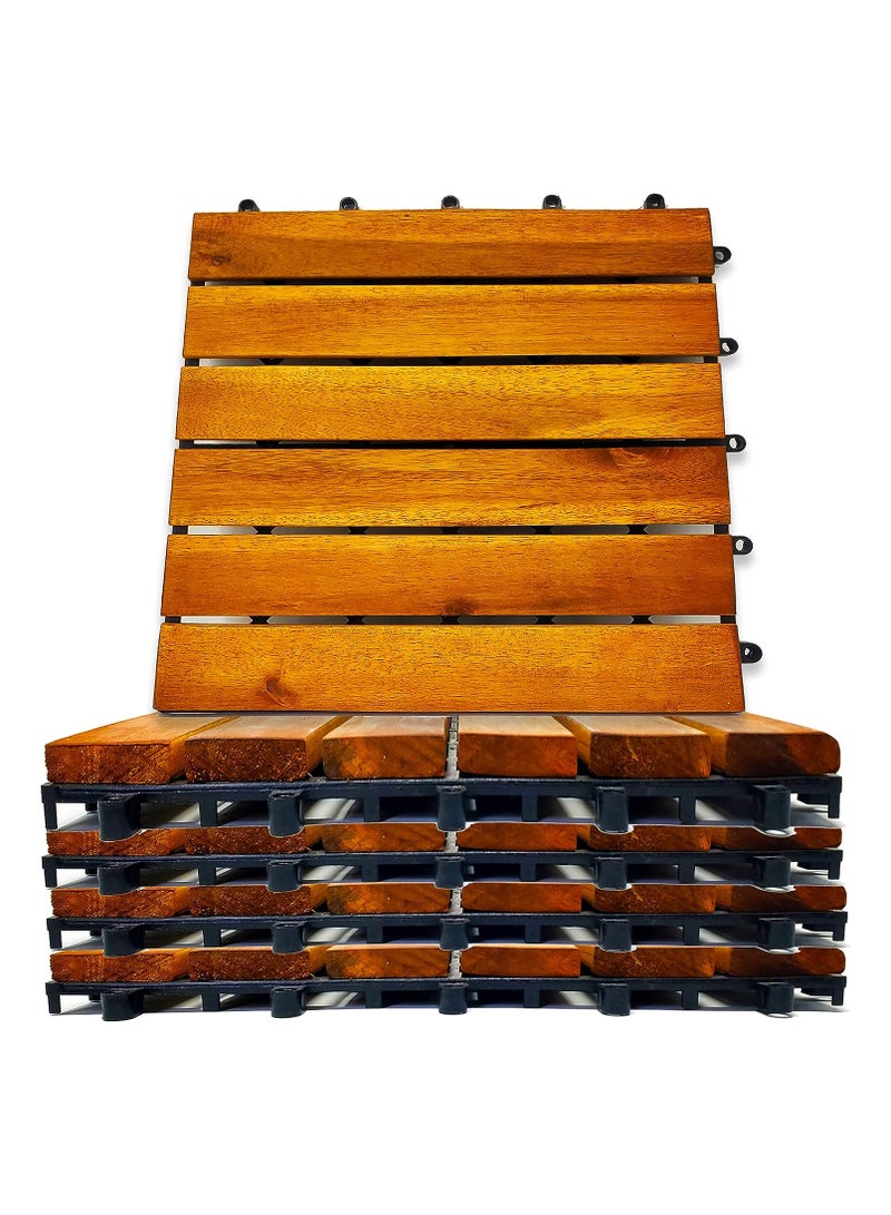 LINGWEI Pack of 10 Wooden Deck Tiles Waterproof Wood Click Deck Board Raised Flooring Squares Hardwood Click Floor Decking Tile Waterproof Balcony Flooring Wooden Parquet Flooring - Image 1