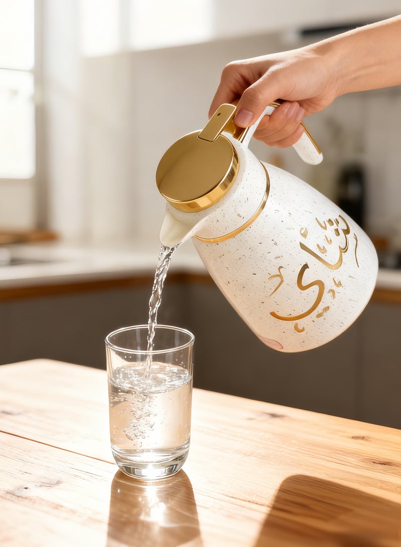 Beautiful White ink dot shell + gold inner thermos Home and office thermos plastic shell + glass liner 1.0L - Image 3