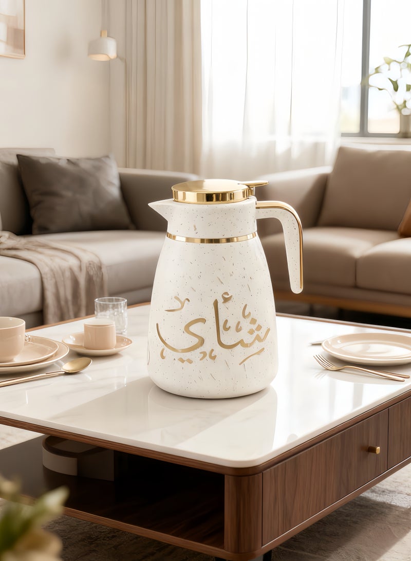 Beautiful White ink dot shell + gold inner thermos Home and office thermos plastic shell + glass liner 1.0L - Image 4