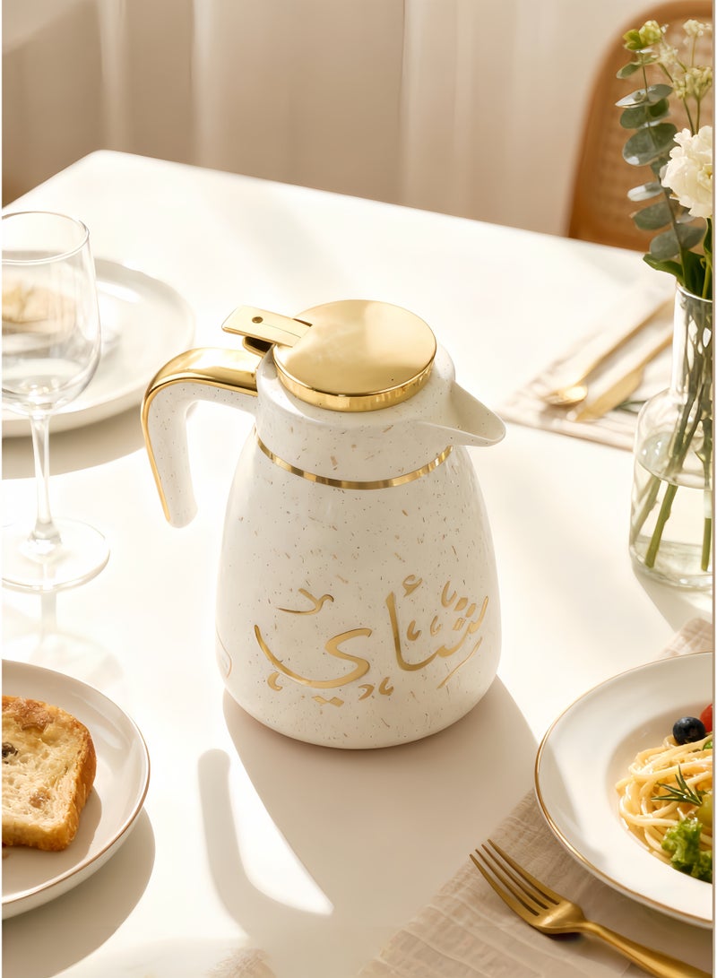 Beautiful White ink dot shell + gold inner thermos Home and office thermos plastic shell + glass liner 1.0L - Image 5