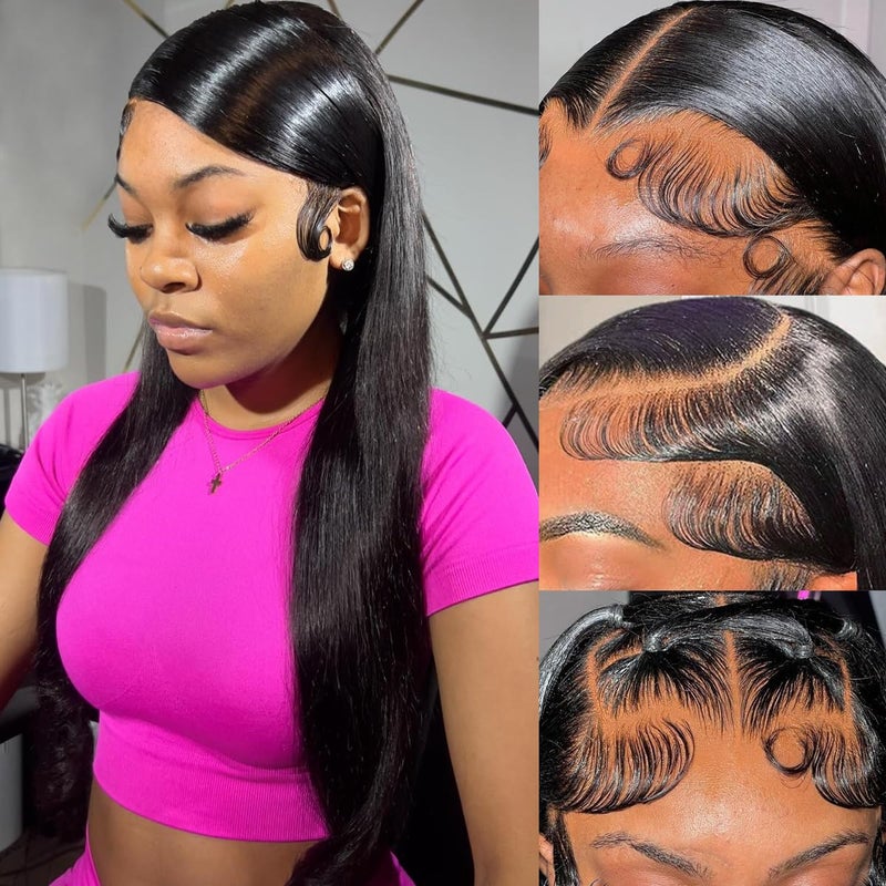 Profairsor Straight Lace Front Wigs Human Hair Pre Plucked 180 Density HD Lace Frontal Wigs Straight Glueless Human Hair Wigs for Black Women Straight Lace Front Wigs with Baby Hair 26 Inch