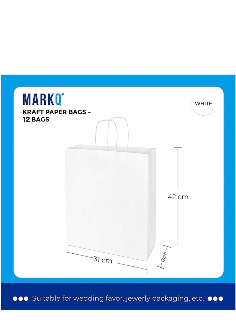 MARKQ White Paper bags with handles 42 x 31 x 12 cm Large Kraft Gift bags for Birthday Party Favors, Weddings, Crafts, Sweets, Packaging, Eid (12 Bags)  - Image 2