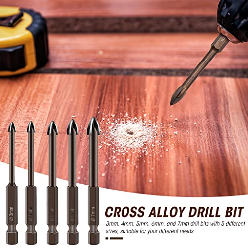 Serplex® 5Pcs Glass Tile Concrete Drill Bit Set, Multi-Function Triangle Cross Alloy Drill Bit Tip Tools, Hex Shank Tungsten Carbide Tip Drilling Tools for Glass, Ceramic Tile Wall, and Wood (3-7 mm) - Image 3