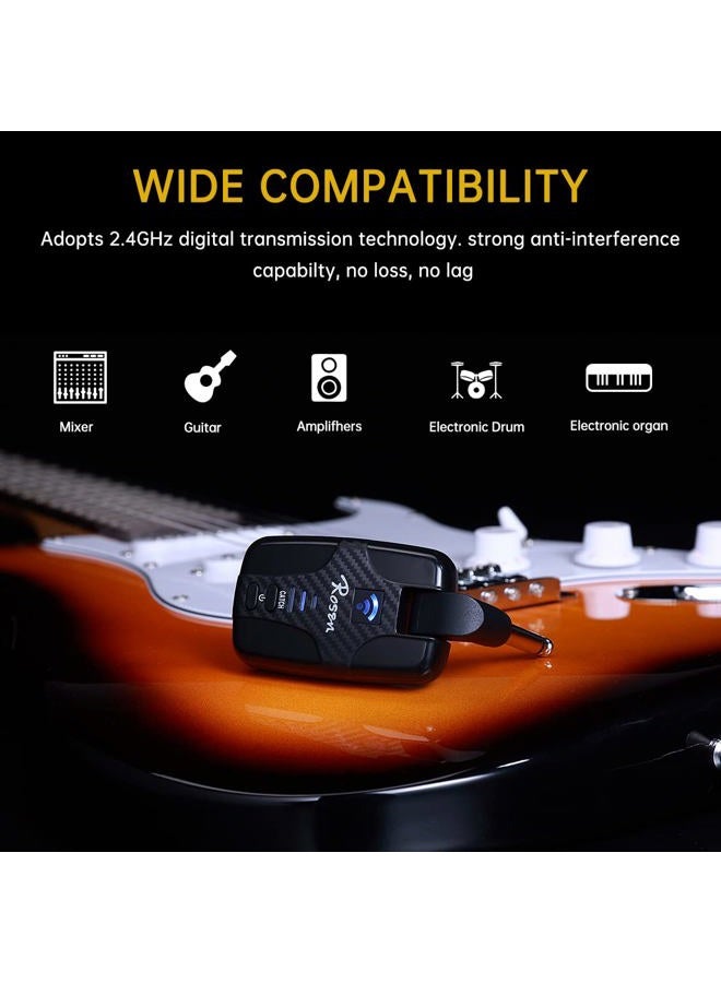 ROSEN DC-81 Guitar Wireless System 2.4GHz Rechargeable Guitar Wireless Transmitter and Receiver for Electric Guitar Bass Violin Keyboard - Image 3