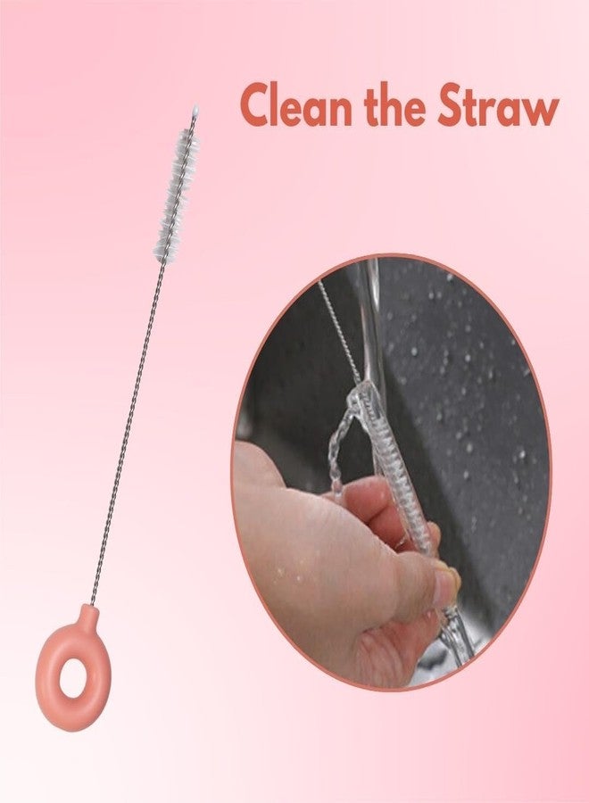 LOOKMINT Baby Bottle Cleaning Brush Set, 6-Piece Portable Cleaning Kit with Drying Rack, Silicone Bottle Brush, Nipple Brush, Straw Cleaner, Soap Dispenser, Pink - Image 5