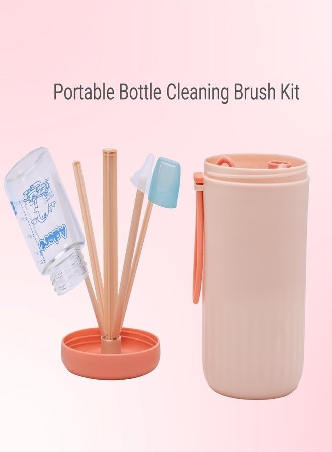 LOOKMINT Baby Bottle Cleaning Brush Set, 6-Piece Portable Cleaning Kit with Drying Rack, Silicone Bottle Brush, Nipple Brush, Straw Cleaner, Soap Dispenser, Pink - Image 3
