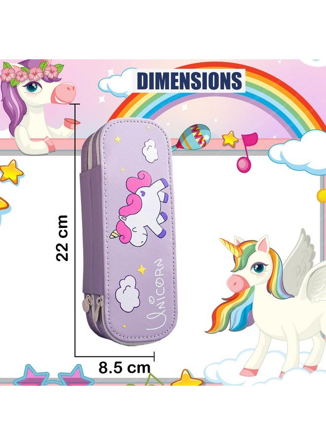 فنبلاست حقائب قماشية بتصميم وحيد القرن من فن بلاست للبنات، متعددة الاستخدامات بسحاب، مناسبة لطلاب المدارس، وصندوق لتنظيم الأدوات المكتبية، وحافظة أقلام أنيقة لطلاب المدارس والجامعات (بنفسجي) - Image 2