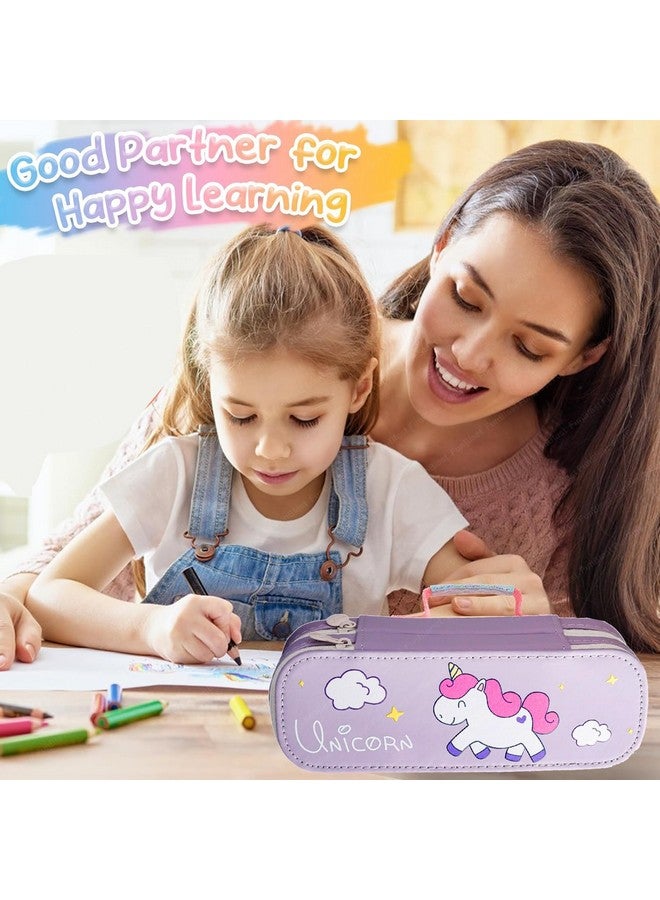 فنبلاست حقائب قماشية بتصميم وحيد القرن من فن بلاست للبنات، متعددة الاستخدامات بسحاب، مناسبة لطلاب المدارس، وصندوق لتنظيم الأدوات المكتبية، وحافظة أقلام أنيقة لطلاب المدارس والجامعات (بنفسجي) - Image 4