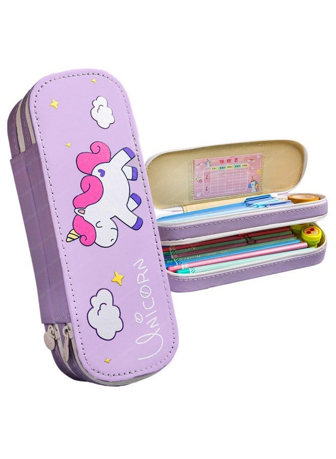 فنبلاست حقائب قماشية بتصميم وحيد القرن من فن بلاست للبنات، متعددة الاستخدامات بسحاب، مناسبة لطلاب المدارس، وصندوق لتنظيم الأدوات المكتبية، وحافظة أقلام أنيقة لطلاب المدارس والجامعات (بنفسجي) - Image 1