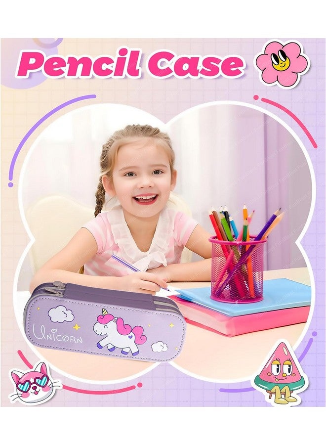 فنبلاست حقائب قماشية بتصميم وحيد القرن من فن بلاست للبنات، متعددة الاستخدامات بسحاب، مناسبة لطلاب المدارس، وصندوق لتنظيم الأدوات المكتبية، وحافظة أقلام أنيقة لطلاب المدارس والجامعات (بنفسجي) - Image 5