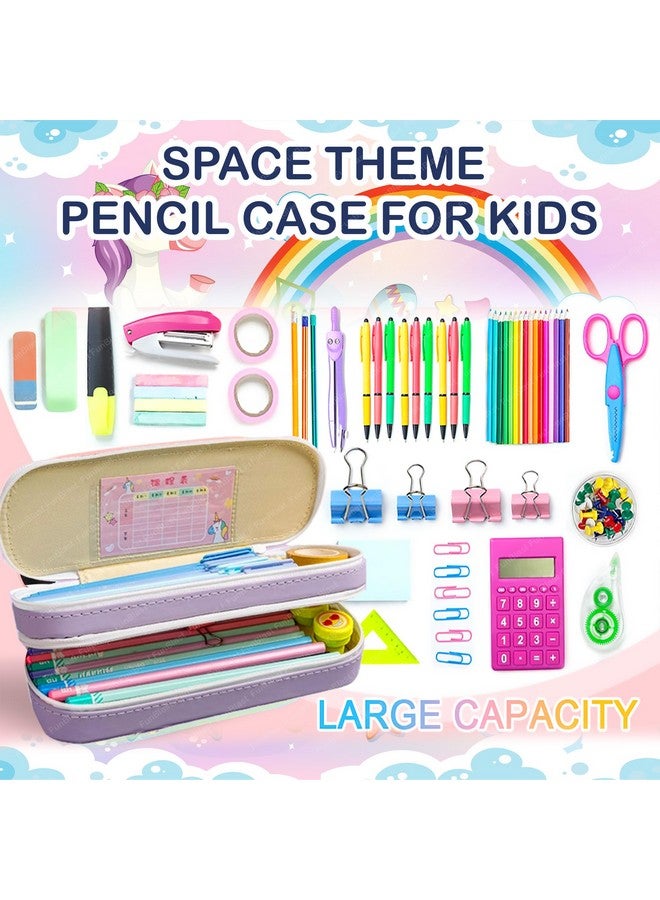 فنبلاست حقائب قماشية بتصميم وحيد القرن من فن بلاست للبنات، متعددة الاستخدامات بسحاب، مناسبة لطلاب المدارس، وصندوق لتنظيم الأدوات المكتبية، وحافظة أقلام أنيقة لطلاب المدارس والجامعات (بنفسجي) - Image 3