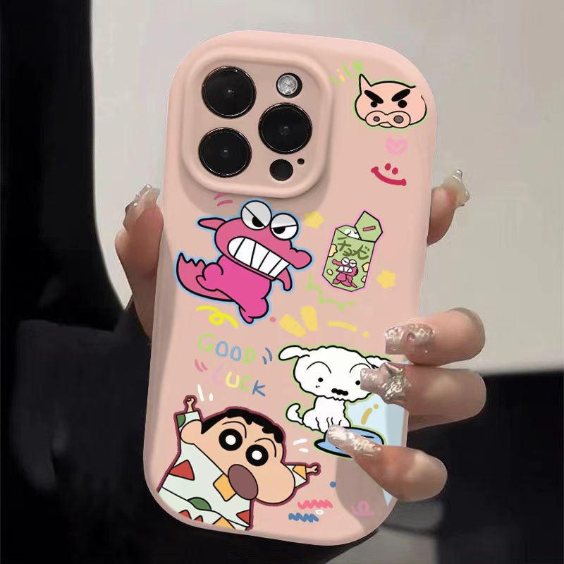 Apple iPhone 16 Pro phone case with cartoon dinosaur and dog design, TPU shockproof and drop-proof soft case (pink).
