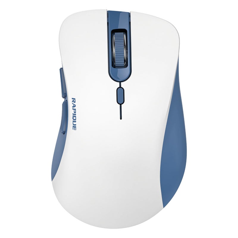 RAPIQUE Bluetooth Wireless Mouse - Dual Bluetooth & 2.4 GHz USB Receiver, Ergonomic Design, Quiet Clicks, Low Power - Multi-Device Compatibility for MacBook, Laptop, Computer (Blue and White) - Image 1
