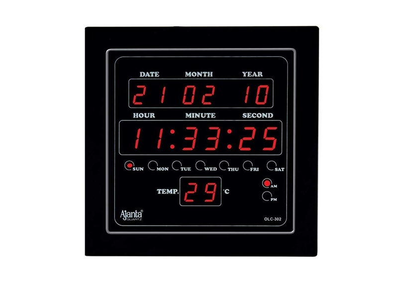 Ajanta Quartz OLC - 302 Plastic Digital Red LED Square Wall Clock (Black, 25.4 cm x 25.4 cm x 3.5 cm) - Image 1