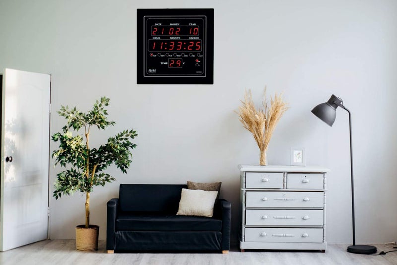 Ajanta Quartz OLC - 302 Plastic Digital Red LED Square Wall Clock (Black, 25.4 cm x 25.4 cm x 3.5 cm) - Image 3