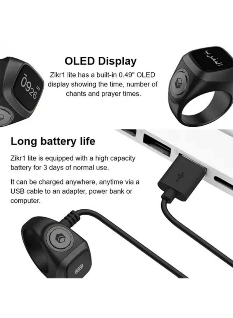 iQIBLA Zikr Ring Lite Smart Tasbih Counter Ring with Prayer Time Reminder Digital Tasbeeh Ring - Image 3