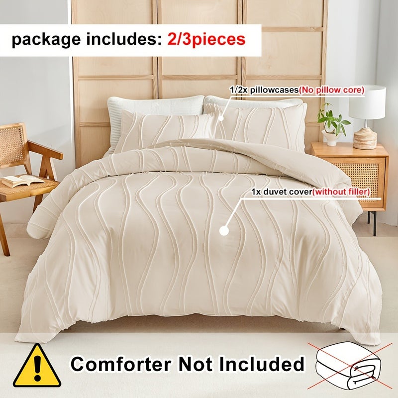Washable Duvet Cover Set 2/3pcs Set, 1 Duvet Cover + 1/2 Pillowcases, 110g/m² Polyester Material, 3D Irregular Stereo Double Stripe Design, Simple Yet Luxurious, Soft and Comfortable, All-Season Bedding Duvet Cover Set, with Zipper and Corner Ties - Image 5